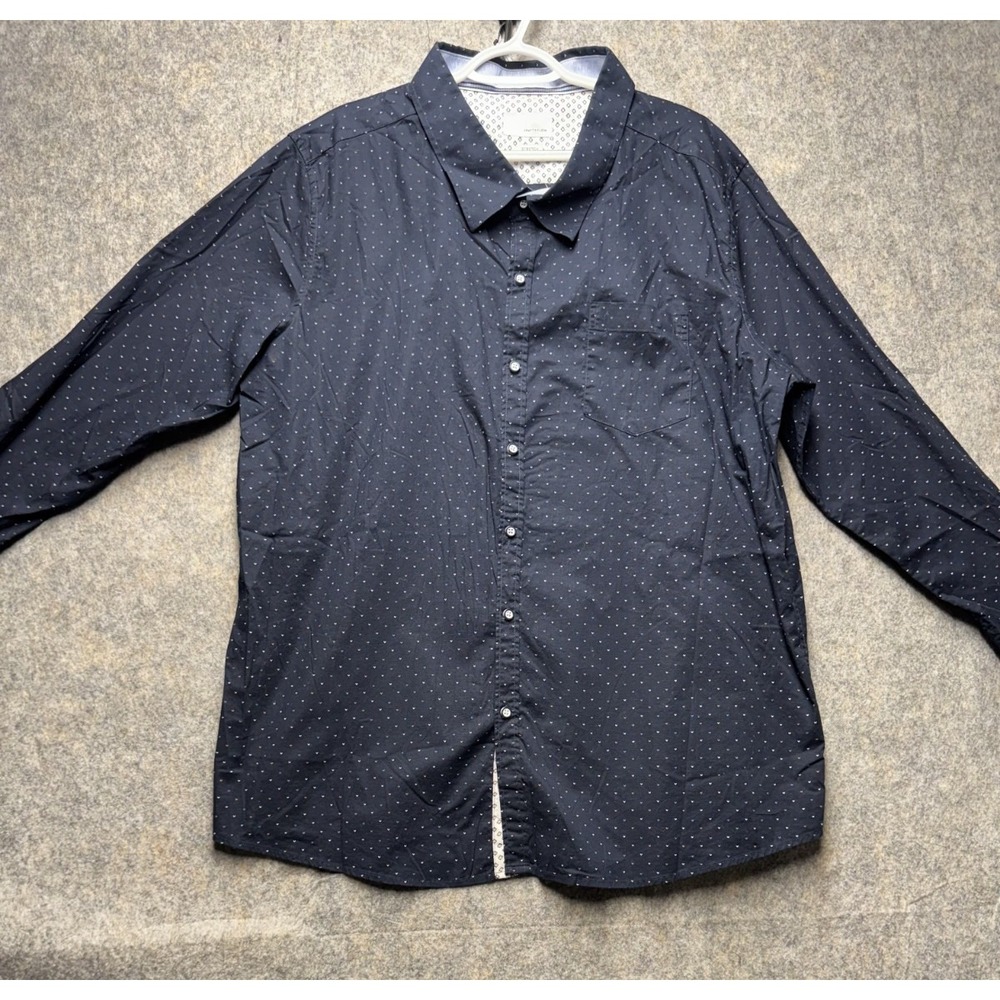 Craft + Flow Mens 2XL Navy long Sleeve Button Up Shirt Contrasting Trim